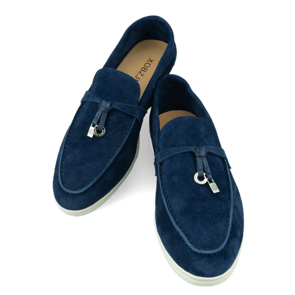 Fashionable Moccasin Mules Shoes Women\'s Slip-On Kid Suede Loafers Women Work Shoes With Metal Pendant Comfortable For Work