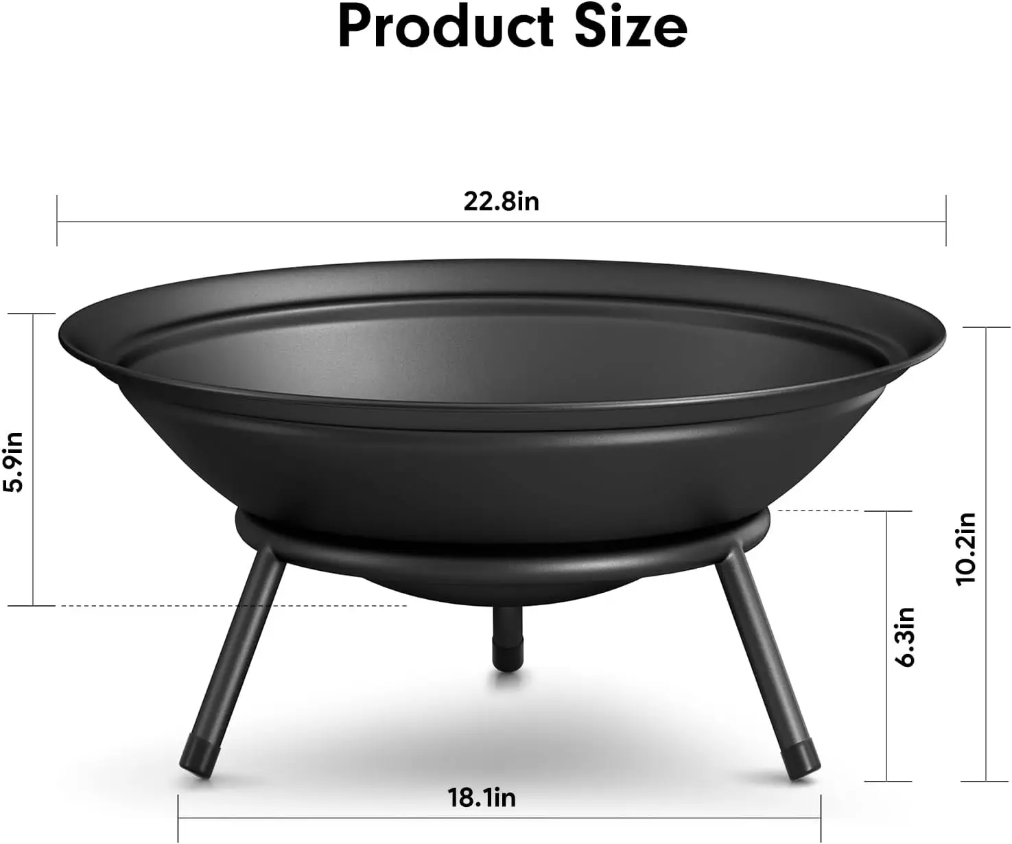 Fire Pit Outdoor Wood Burning Fire Bowl 22.6in with A Drain Hole Fireplace Extra Deep Large Round Outside Backyard Deck Camping