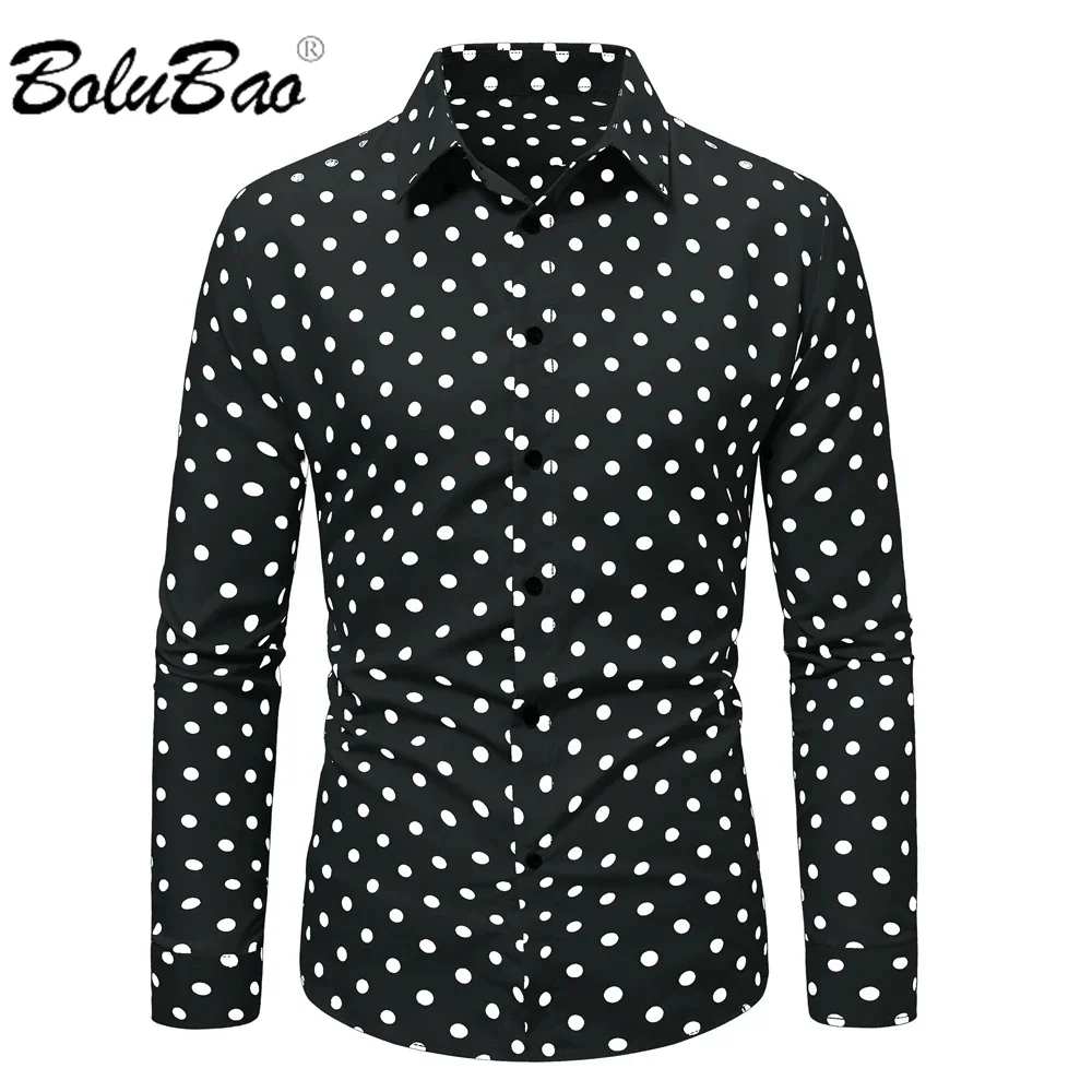 

BOLUBAO 2024 New Brand Men's Polka Dot Shirts Long Sleeve Shirts Male Slim Fit Business Casual Floral Dress Man Shirt