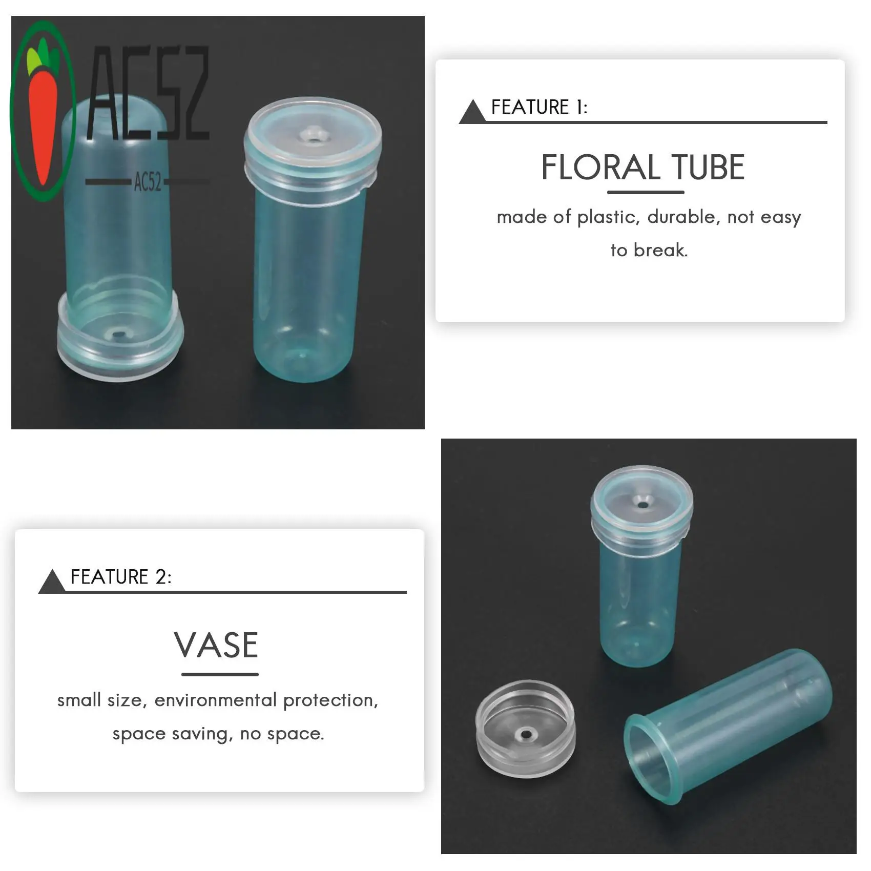 AC52-200Pcs Rose Floral Water Tubes Plastic Flower Nutrient Vials For Floral Arrangements Wedding Party Event Gifts 4Cm