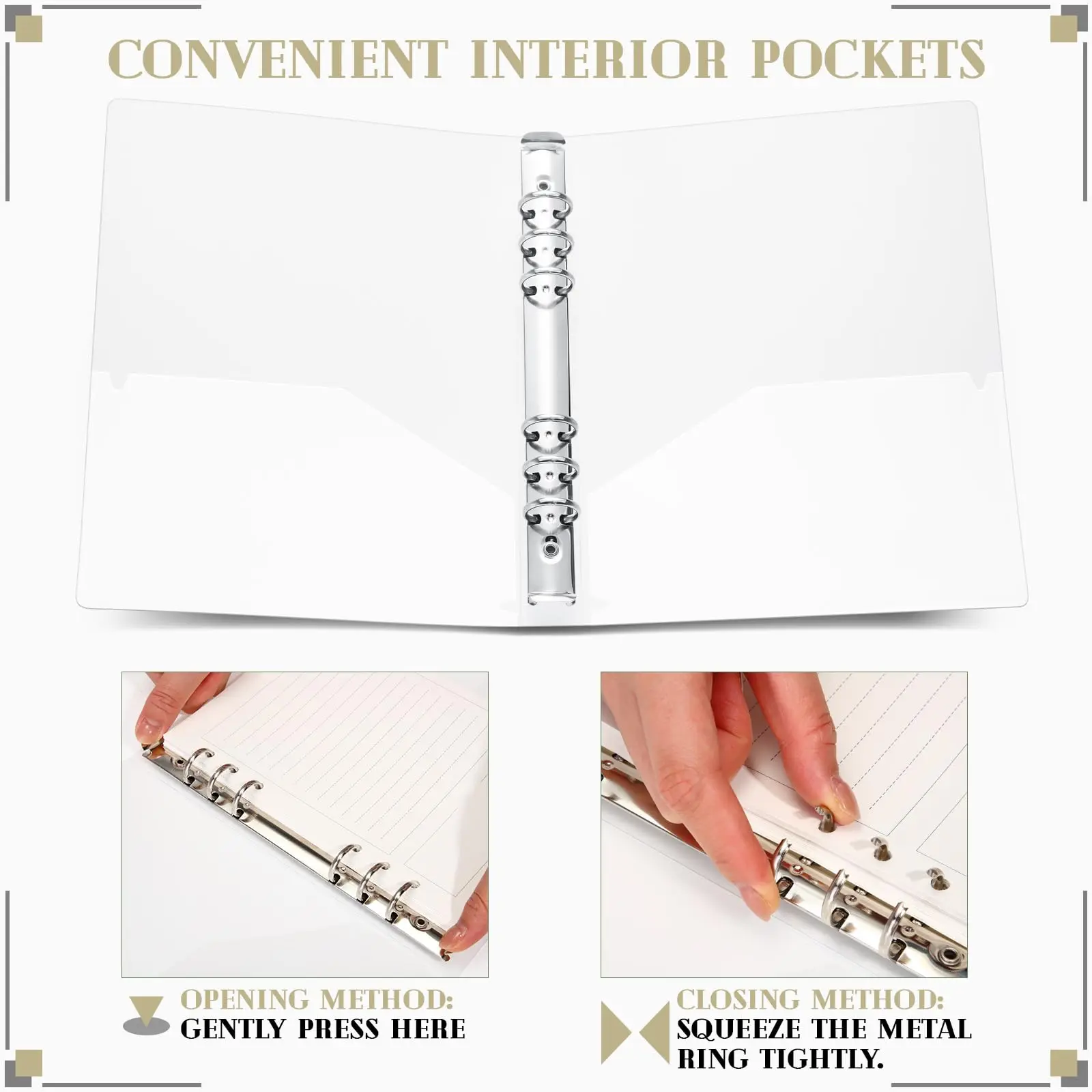 Pasta com anel de capacidade de 175 páginas, pasta organizadora de plástico com fecho para escritório, escola, material doméstico - material PP