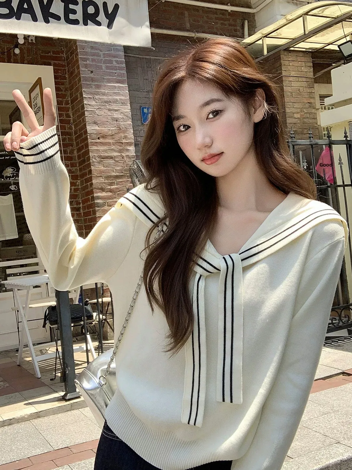 Loose Long Sleeve Navy Collar Sweater Women's Shoulder Shawl Comfortable Knitted Base Shirt Inner Wear Casual Style Top
