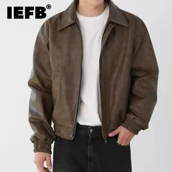 IEFB Giacca corta in pelle PU da uomo Primavera Estate Stile coreano Colletto allentato Cappotto maschile Cerniera risvolto 2024 Nuova moda 9C5007