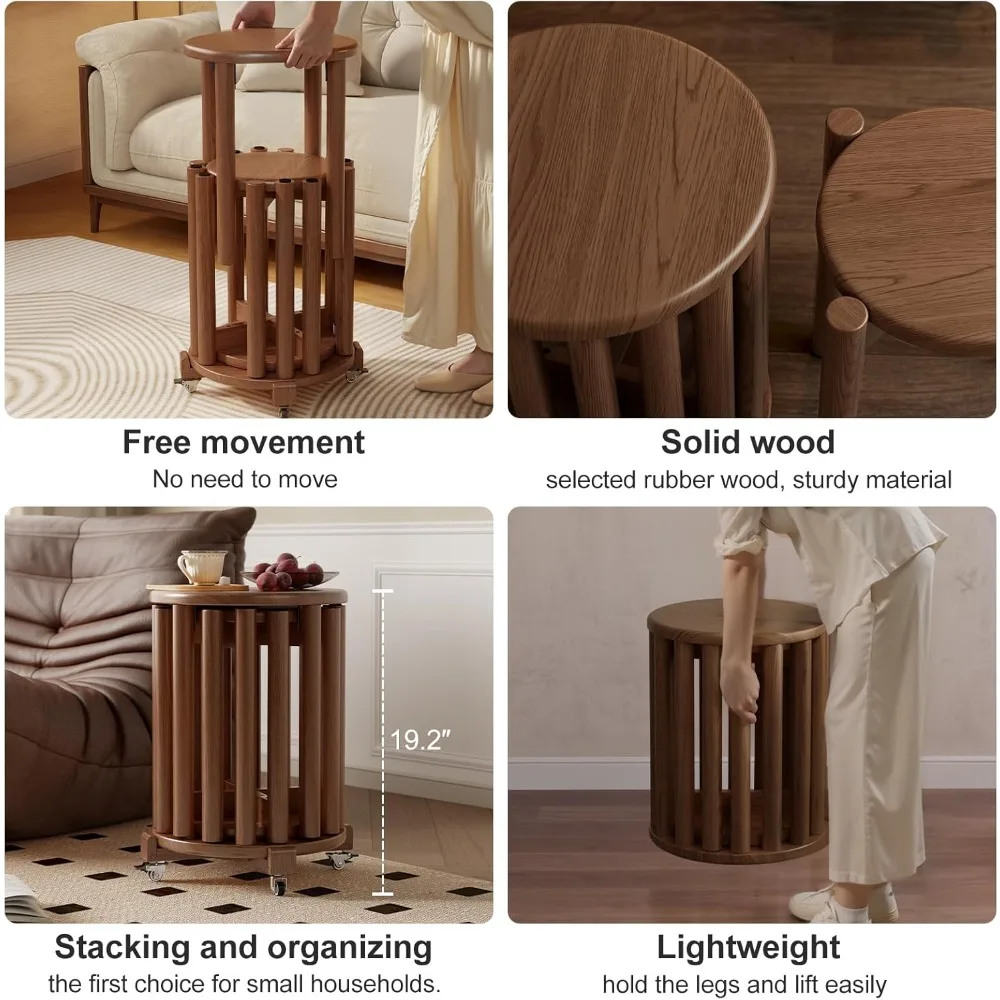 مجموعة من 4 مقاعد خشبية قابلة للتكديس، ارتفاع 18 بوصة، طاولات جانبية وتعشيش، قوية ومتينة، جاهزة للاستخدام #4