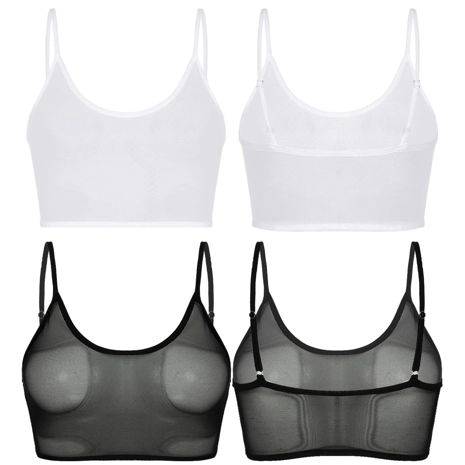 Women Sexy Crop Top Sleeveless See-through Transparent Elastic Mesh Bralette Bra Deep U Neck Vest Tank Tops Sexy Bras Camisole