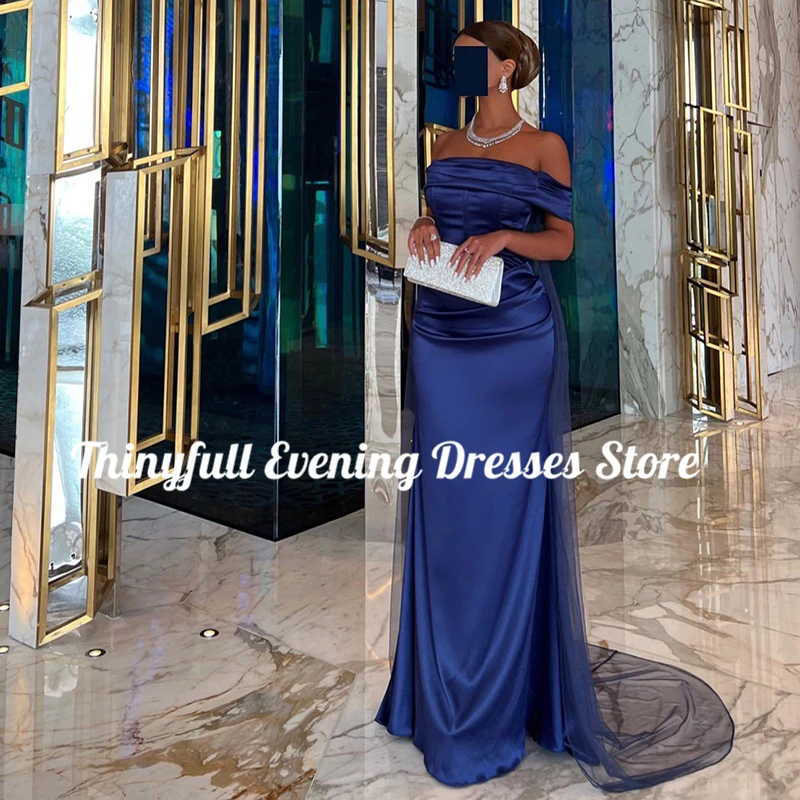 Thinyfull Formal 2023 Mermaid Prom Dresses Off The Shoulder Satin Evening Dress Saudi Arabia Cocktail Party Gowns Custom Size