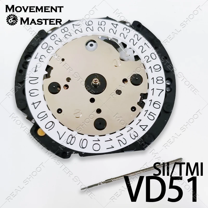 Quartz Movement for SII TMI VD51 5 Hands Multi Kinetic Chrono Adjustable Stem Battery Included for Watch Repair Replacement