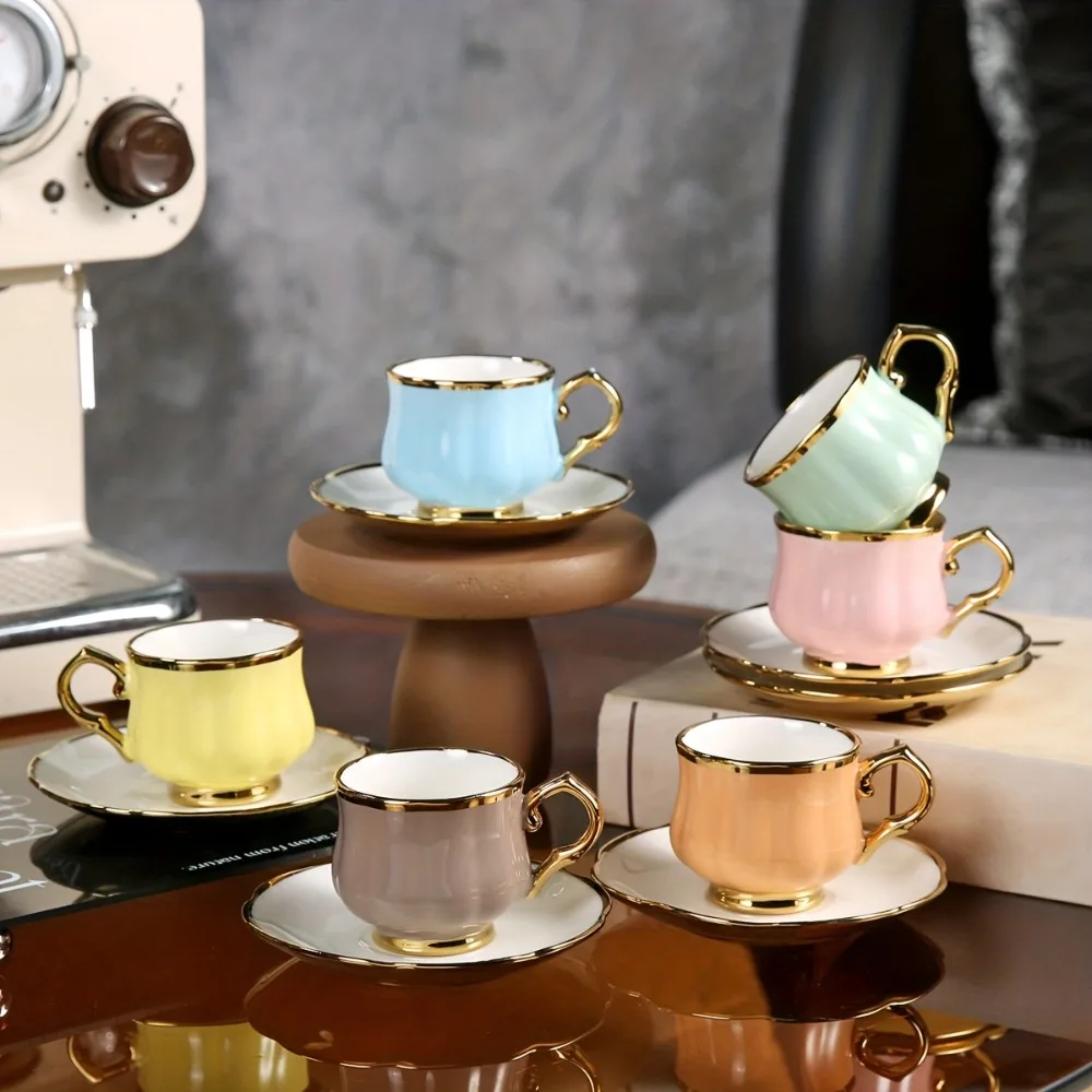 

6pcs Ceramic Coffee Cup And Saucer Set for Home Kitchen Dining Room Living Room Tea Coffee Milk Juice