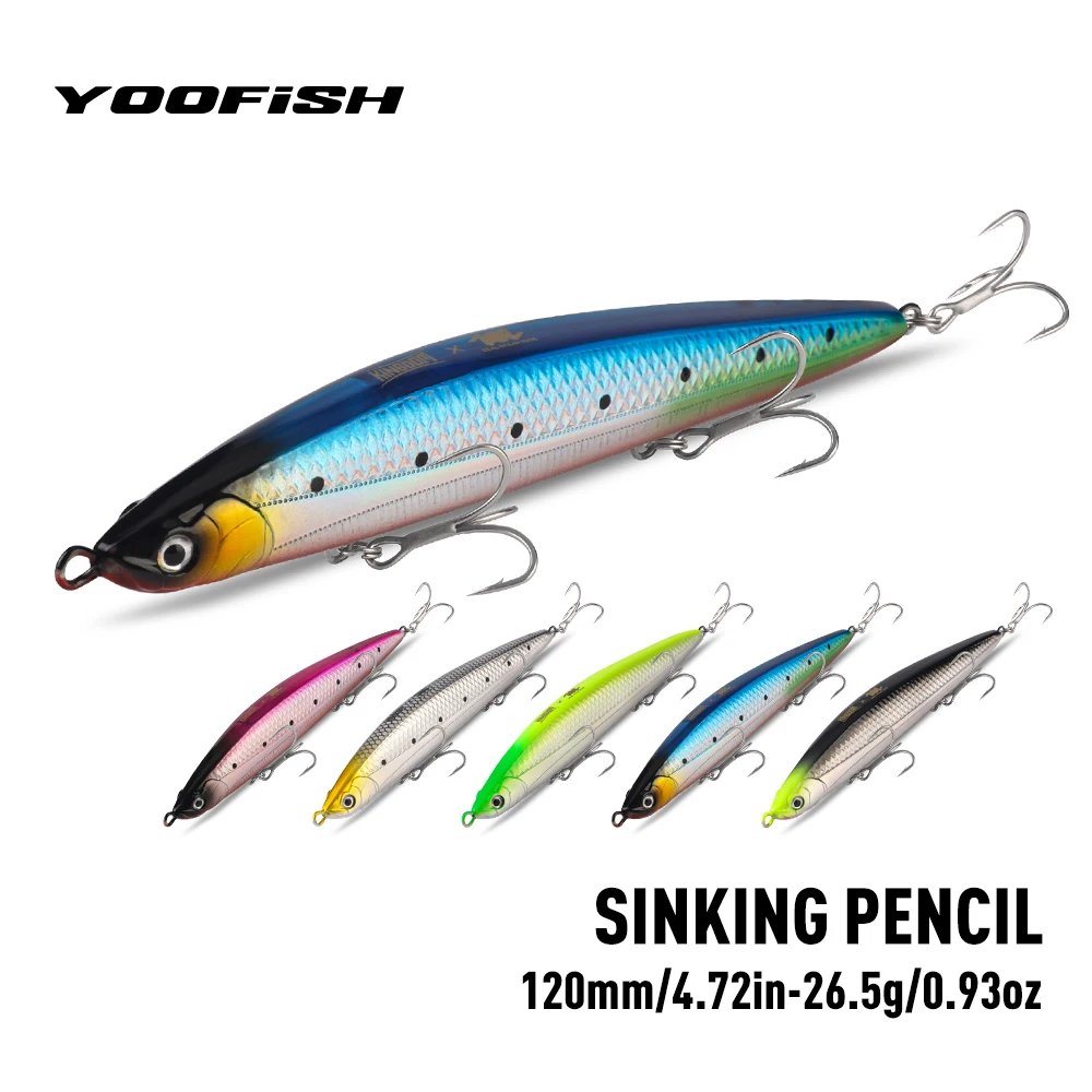 YOOFISH Sinkender Bleistift-Angelköder, 120 mm, 26,5 g, künstlicher harter Angelköder, weit werfendes Gewichtsübertragungssystem, Angelwobbler