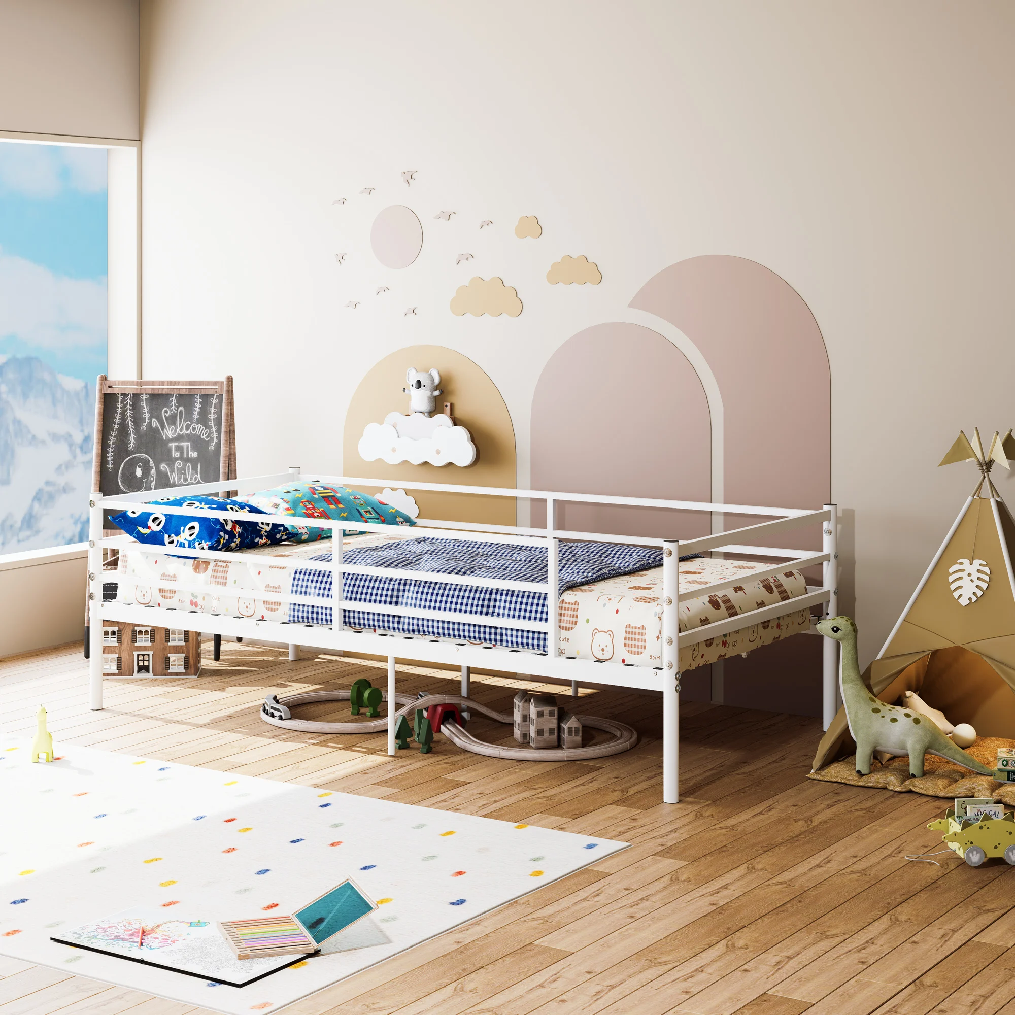 Metal bunk bed, suitable for children, teenagers and adults, sturdy and durable, no spring mattress required, suitable for dormi