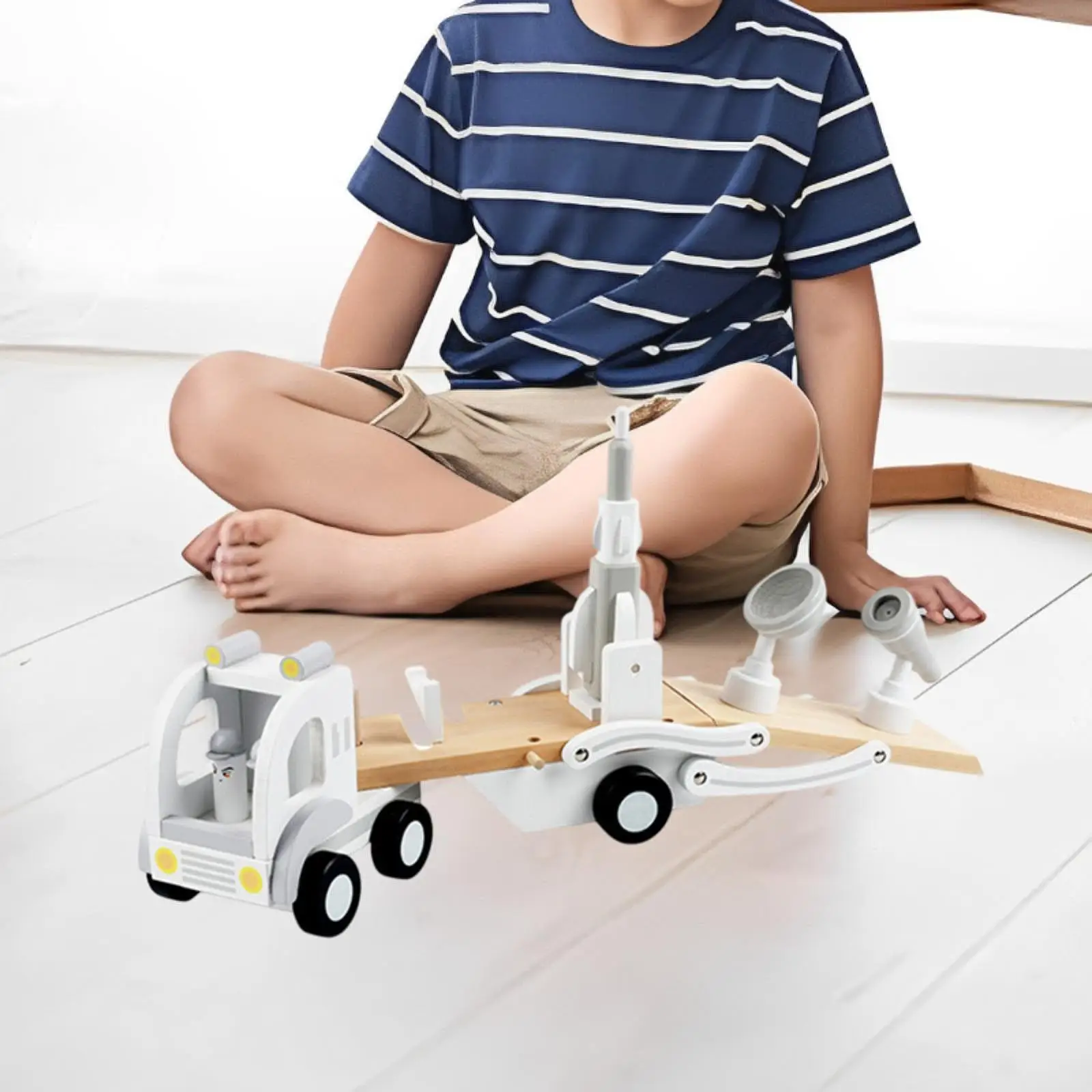 Set da gioco di avventure aerospazziali in legno Veicolo di lancio di razzi giocattolo per la scoperta cosmica dei bambini