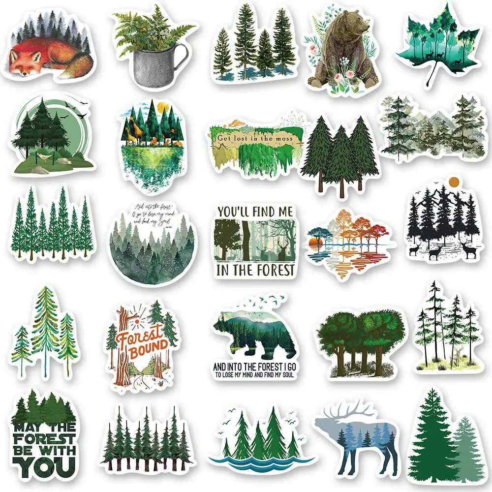 สติกเกอร์ลายสัตว์และต้นไม้ในป่าสีเขียวธรรมชาติ น่ารัก 50 ชิ้น สำหรับตกแต่งสมุดภาพ แล็ปท็อป กระเป๋าเดินทาง สเก็ตบอร์ด รถยนต์