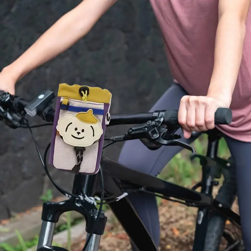 Cute Cycling Storage Bag Stem Handlebar Drawstring Bag For Cycling 3-Point Bindings Cycling Feed Bag For Strollers Wheelchairs