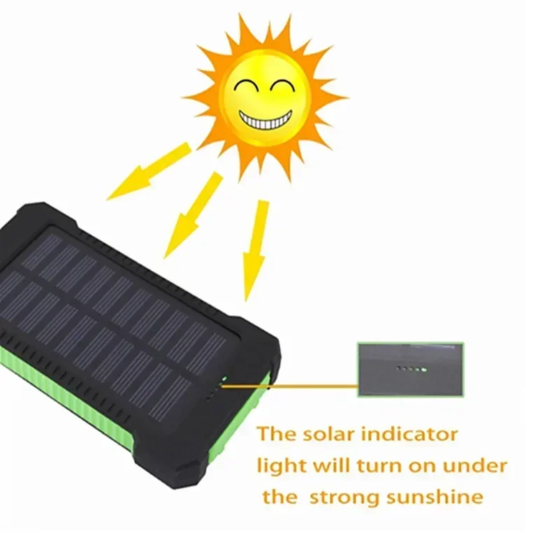 Waterproof Battery Charging Power Bank with Solar Panel, Portable 20000mAh Battery Pack Emergency Supply