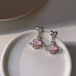 2023 New Laser Opal Love Heart Crystal Planet Drop Earrings for Women Sweet Romantic Dangle Earrings Trend Y2K Jewelry