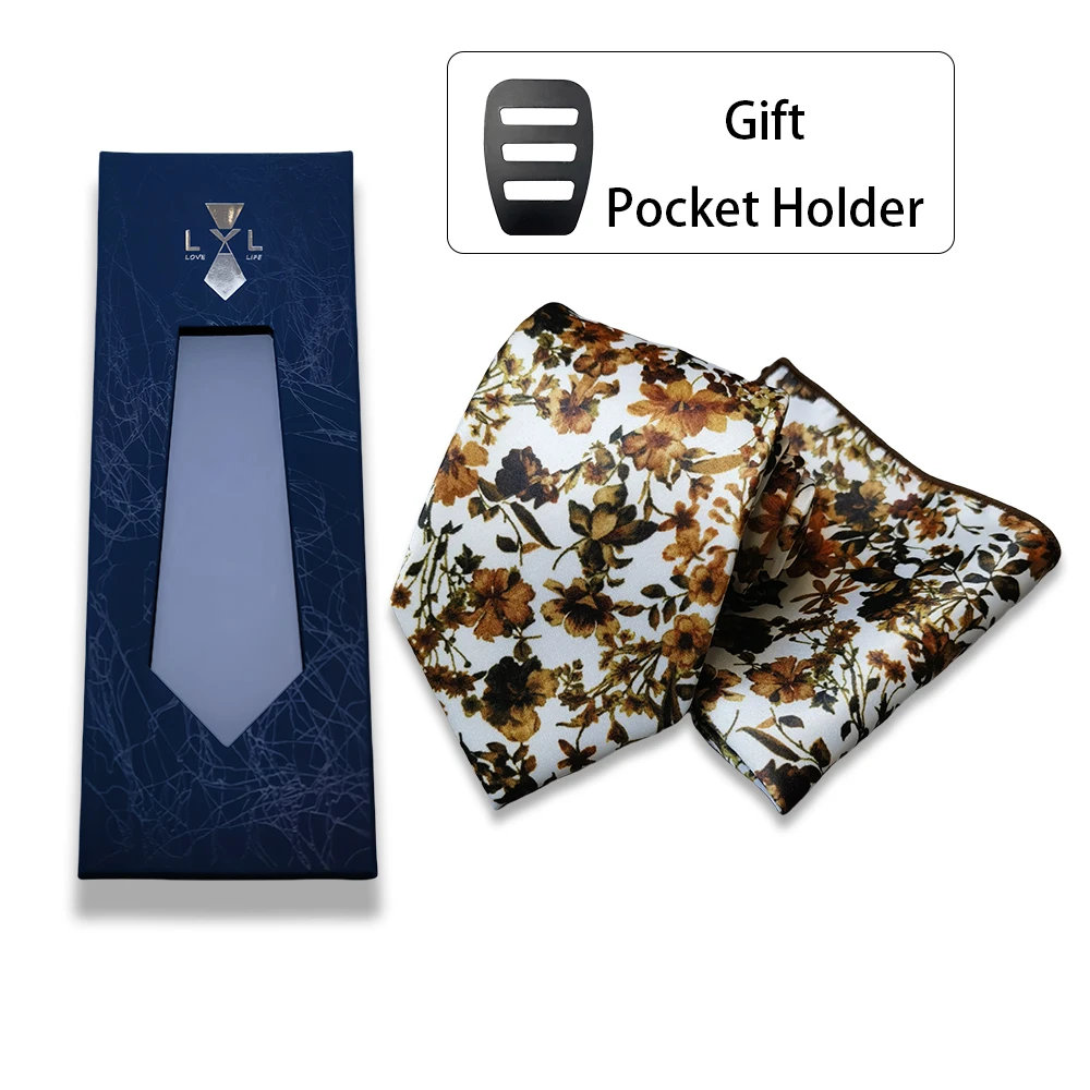 طقم مربع للجيب مطبوع عليه زهور مع صندوق للرجال هدية بدلة عصرية إكسسوارات رسمية وشاح مربع كاجوال