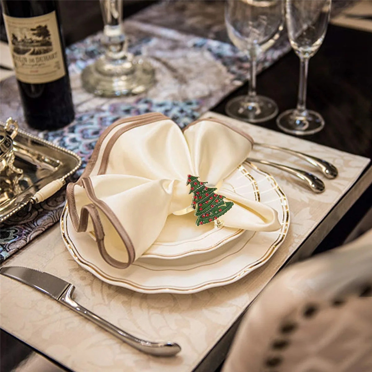 6ชิ้นแหวนผ้าเช็ดปากคริสต์มาสแหวนที่วางผ้าเช็ดปากคริสต์มาสสำหรับตกแต่งโต๊ะรับประทานอาหารปาร์ตี้วันหยุด