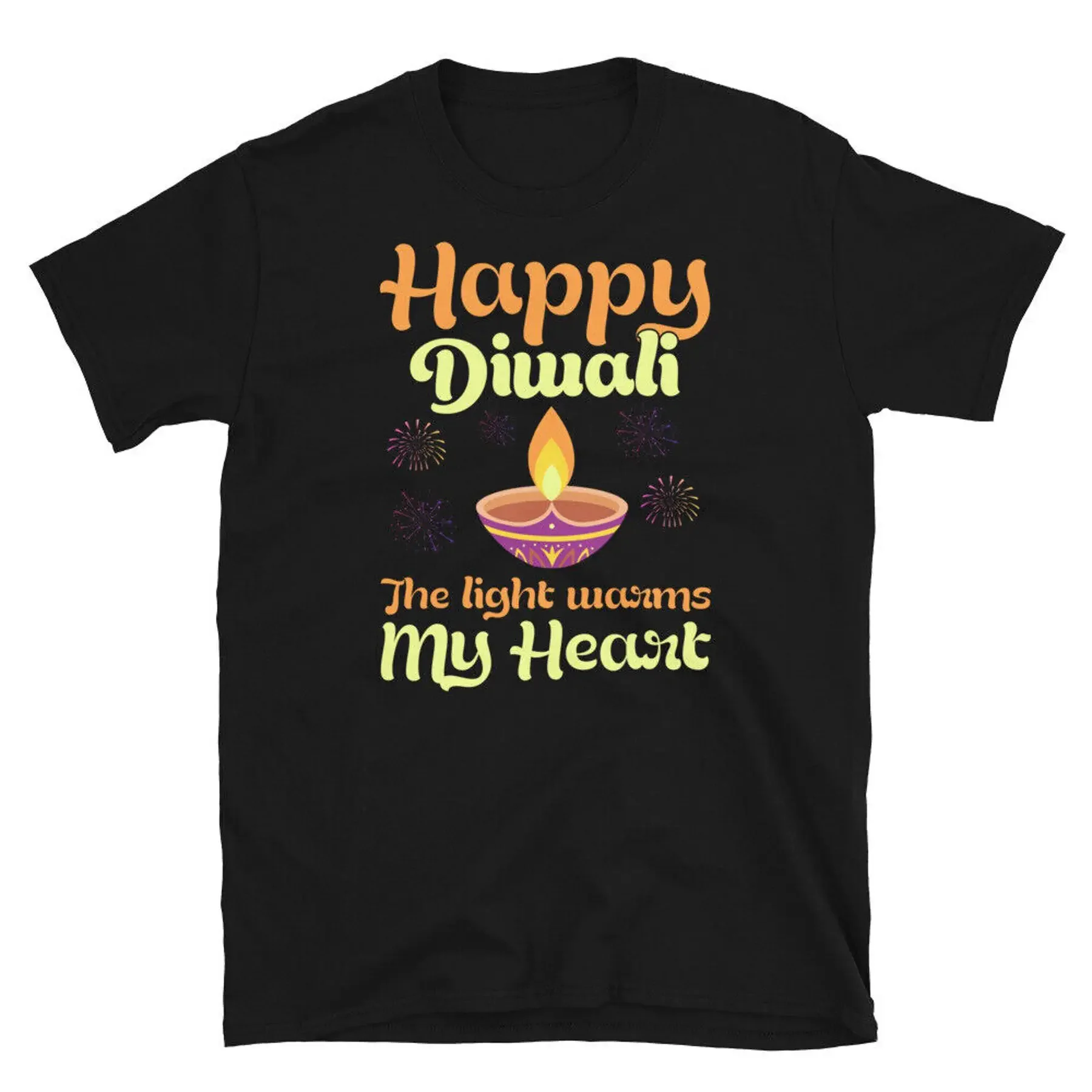 

Happy Diwali the Light Warms My Heart Индуистская футболка унисекс с короткими рукавами