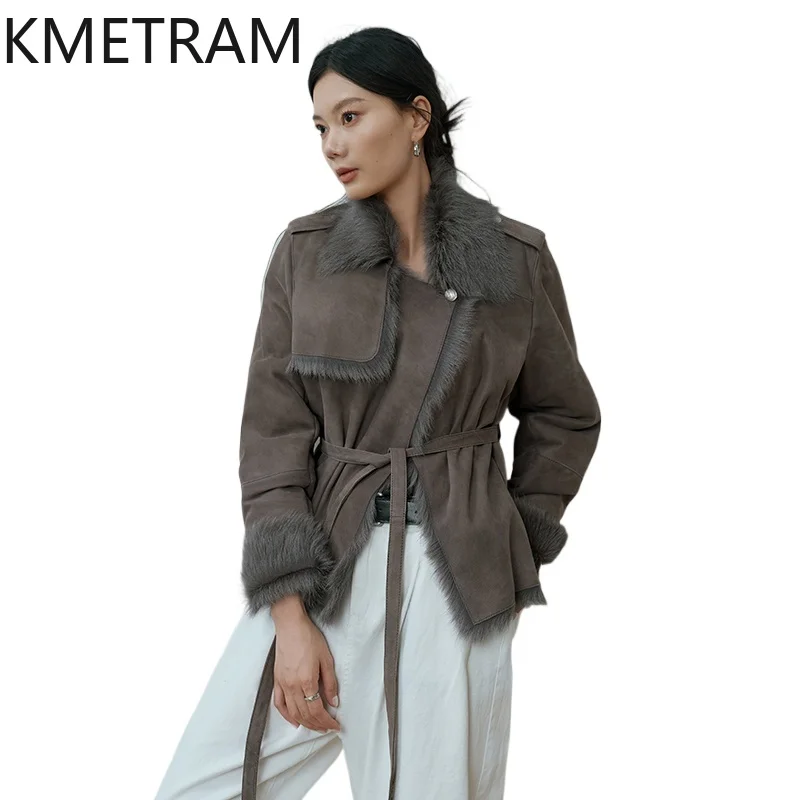 

KMETRAM Natural Tuscany Sheepskin with Wool Attached Coats Woman Fashion Grey Short Real Fur Coat Winter Clothes 2025 Fourrure