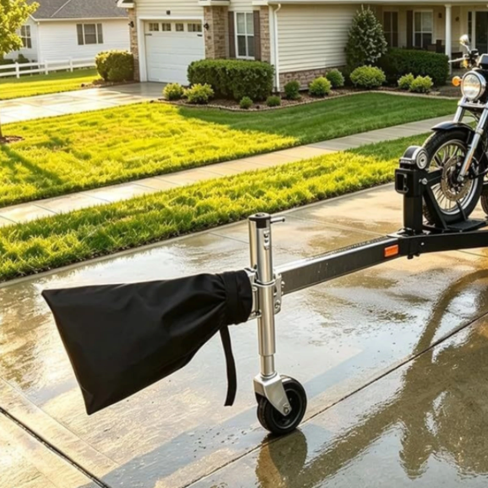 カムバックル付きストラップのトレーラー用カバー。防水仕様で、屋外での駐車時に便利な軽量ツール。