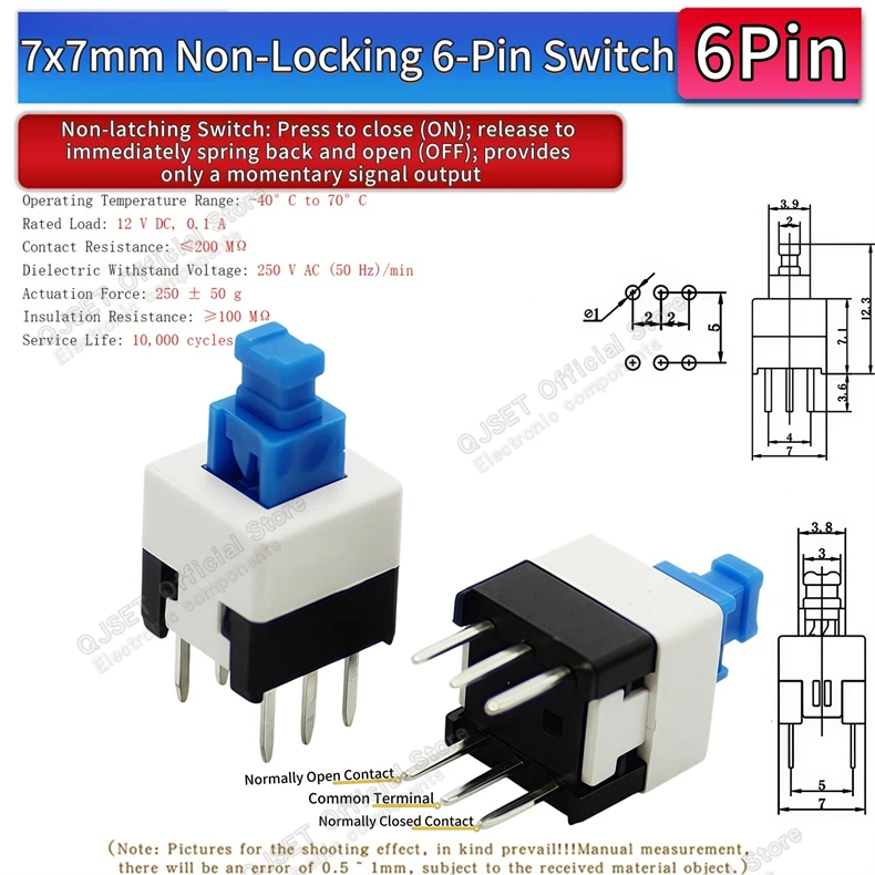 10 Stück 5,8x5,8 7x7 8x8 8,5x8,5mm Selbstverriegelnde/Nicht-verriegelnde Reset-/Multimeter-Taster, Taktiler Mikroschalter, 3/6-Pin Drucktastenschalter – Detail 19