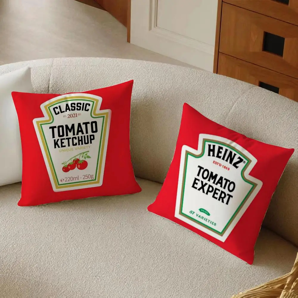 Funny Ketchup Label Cushion Cover Daily Washable Linen Pillowcase Soft  for Sofa Bed Home Room Decor