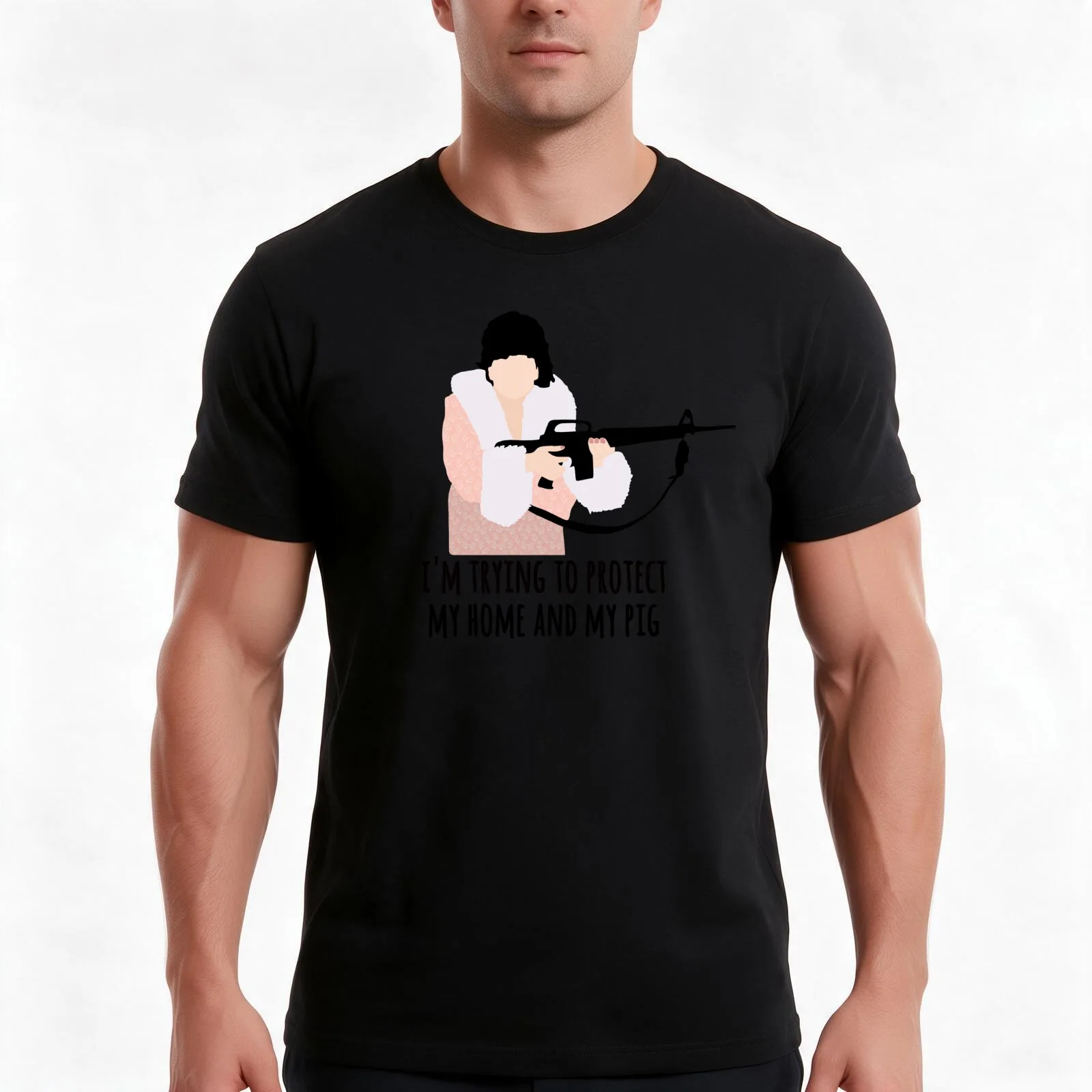 im trying to protect my home and my pig T-Shirt, Summer Casual Cotton Tee, Oversized Streetwear Tops, Vintage Graphic Print
