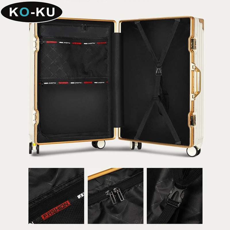 KO-KU Aluminium Frame Luggage 28\'\' Large Size Suitcase Removable Universal Wheel Student Mobile Phone Holder Trolley Case