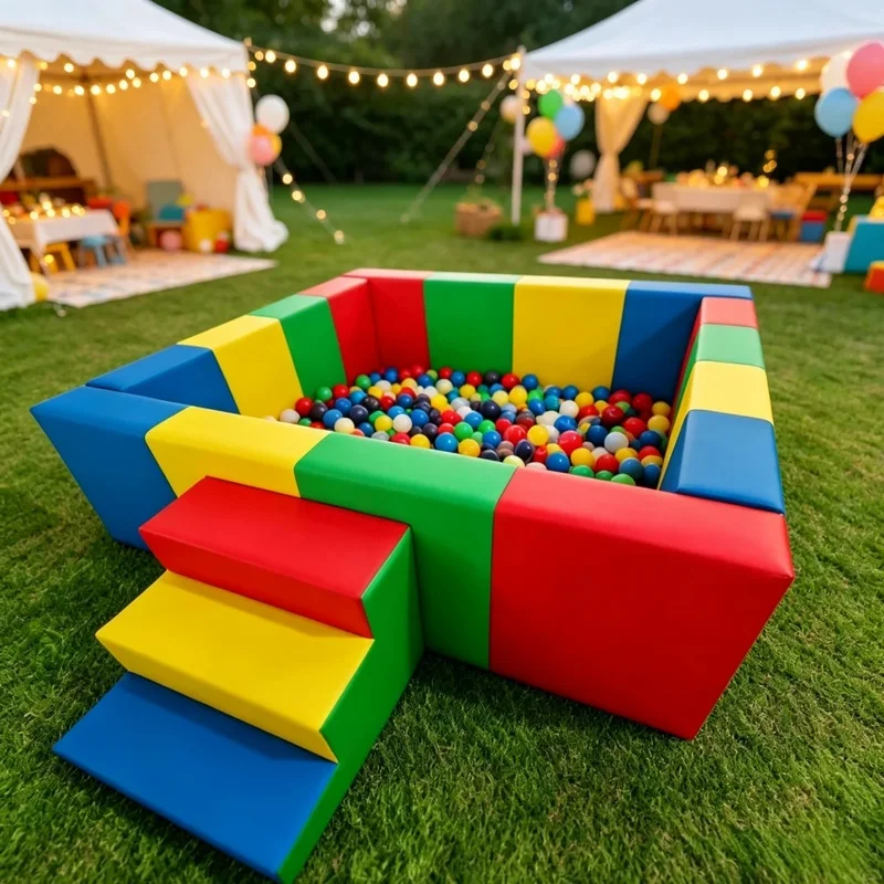 Large 7ft-12ft rainbow Square Soft Play Ball Pit Kids Foam Soft Play Equipment Indoor for Party Event Rental Birthday Playground