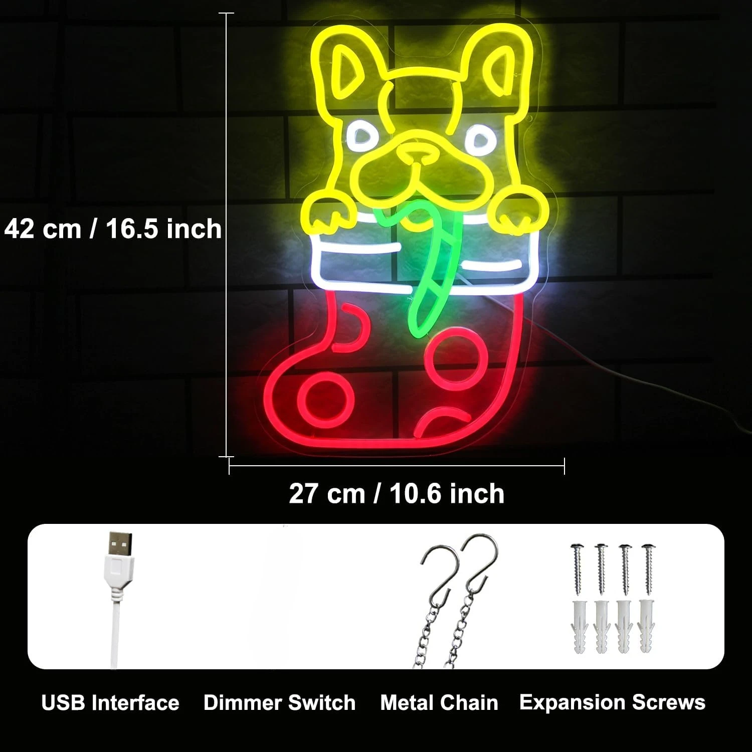 フレンチブルドッグのクリスマス柄ネオンサイン。LEDネオンラ - Neon Sign Party のレビューと価格