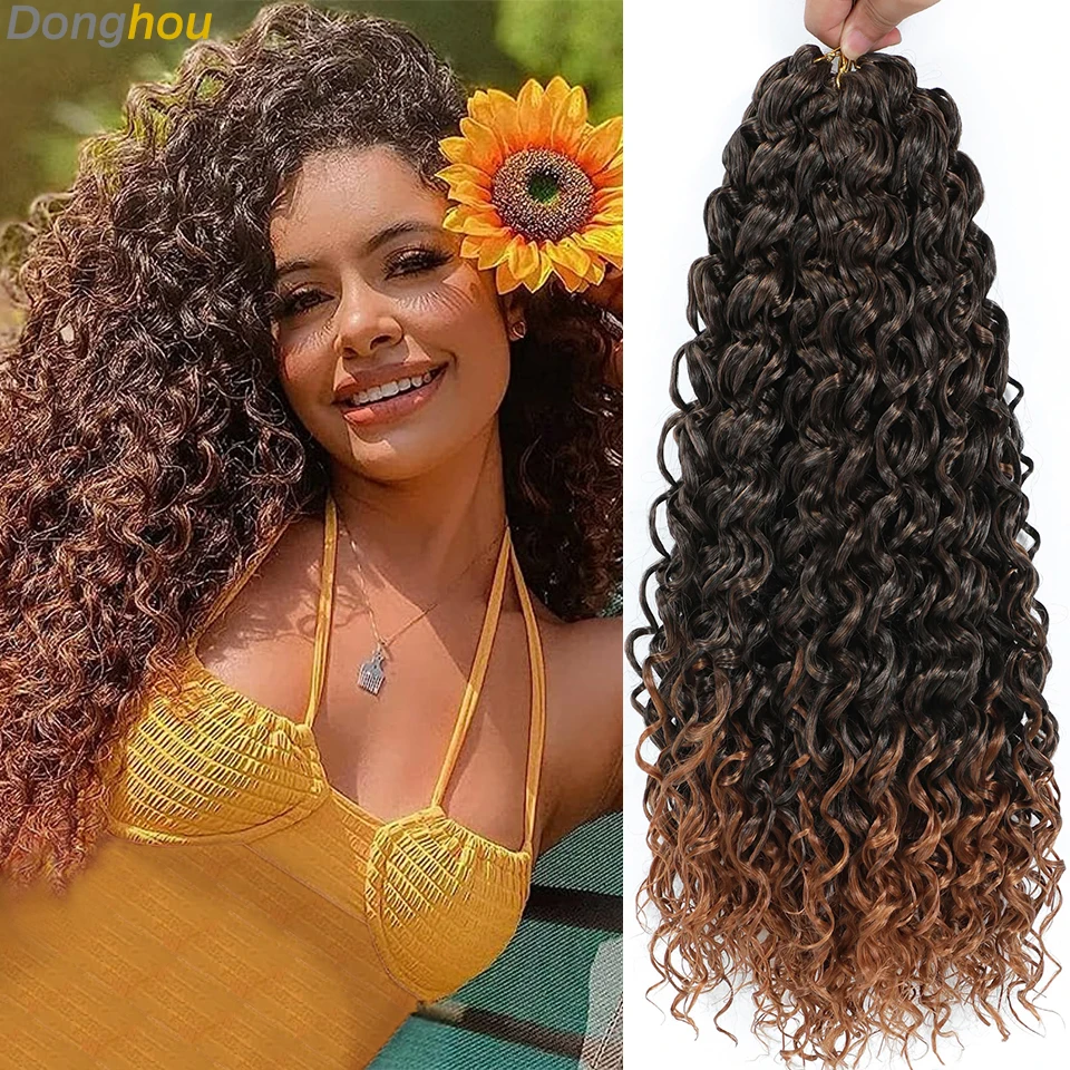 

Gogo Curl 18 Inch Curly Crochet Hair for Black Women Ombre Dark Brown Color Synthetic Water Wave Curly Braiding Hair Extensions