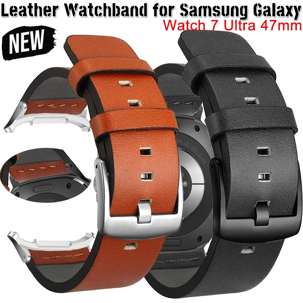 No Gaps Leather Strap for Samsung Galaxy Watch 7 Ultra 47mm Business Bracelet Band for Galaxy Watch Ultra 47mm Wristband Correa