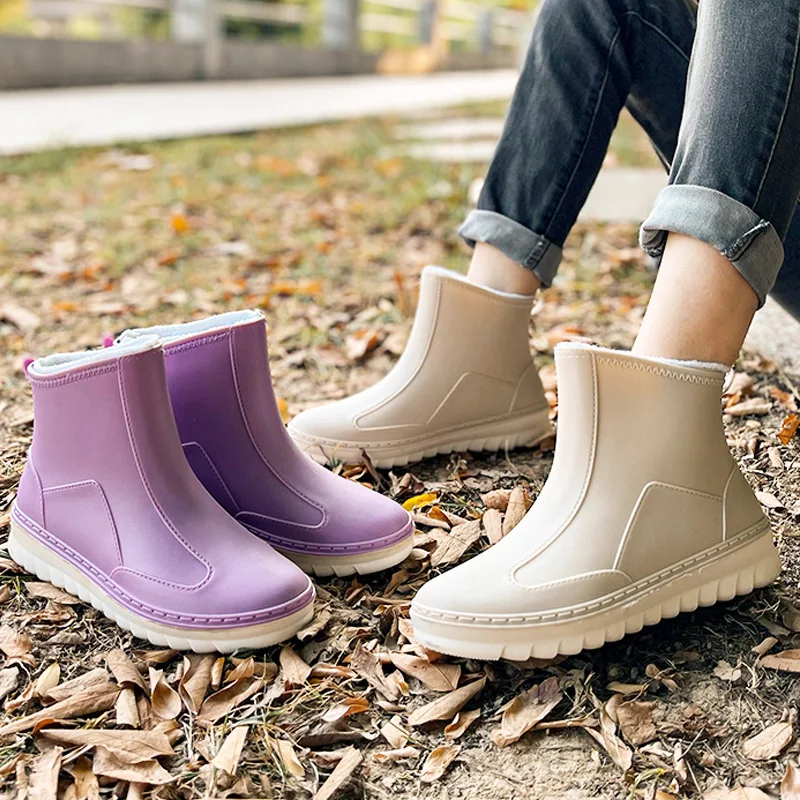 

New Women Fashion Ankle Rain Boots Waterproof PVC Rainboots Non-slip Wellies Shoes Garden Work Boots