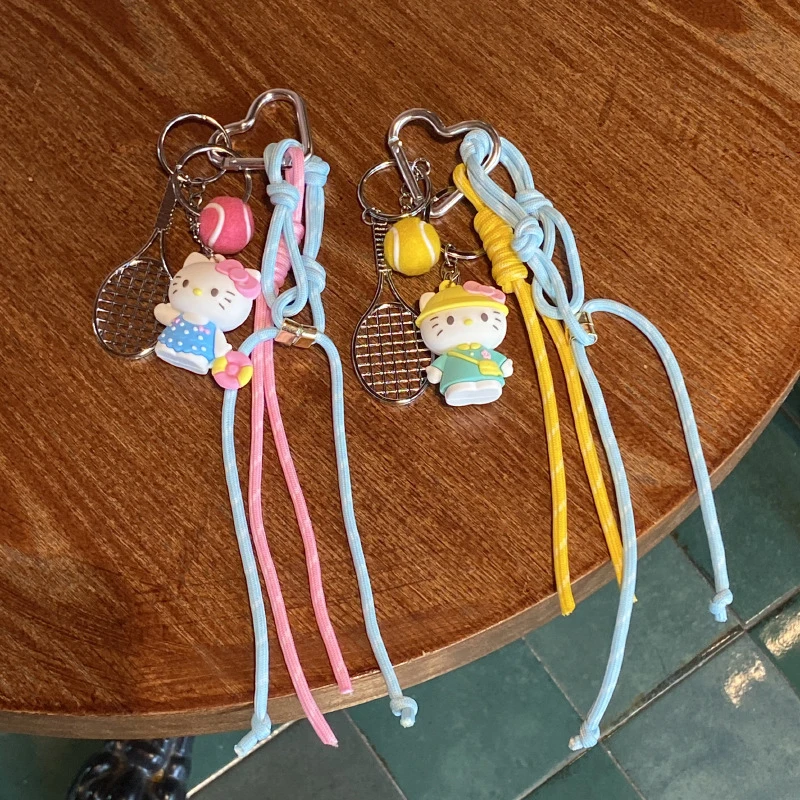 LLavero de la serie deportiva de Hello Kitty, paleta de tenis de dibujos animados, colgante creativo, decoración para mochila, regalos