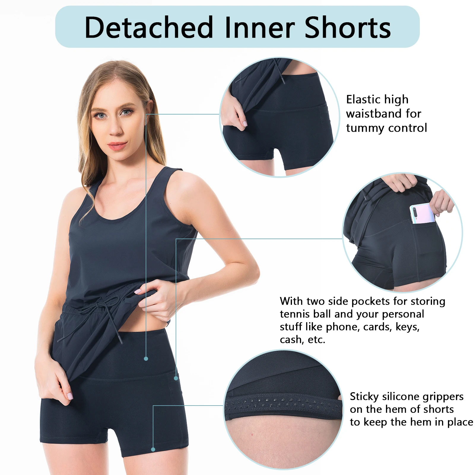 Imagem -06 - Upf 50 Mais Vestido Tanque para Mulheres Lightbare com Bolsos Destacável Shorts Cordão da Cintura Secagem Rápida para Caminhadas Camping ao ar Livre