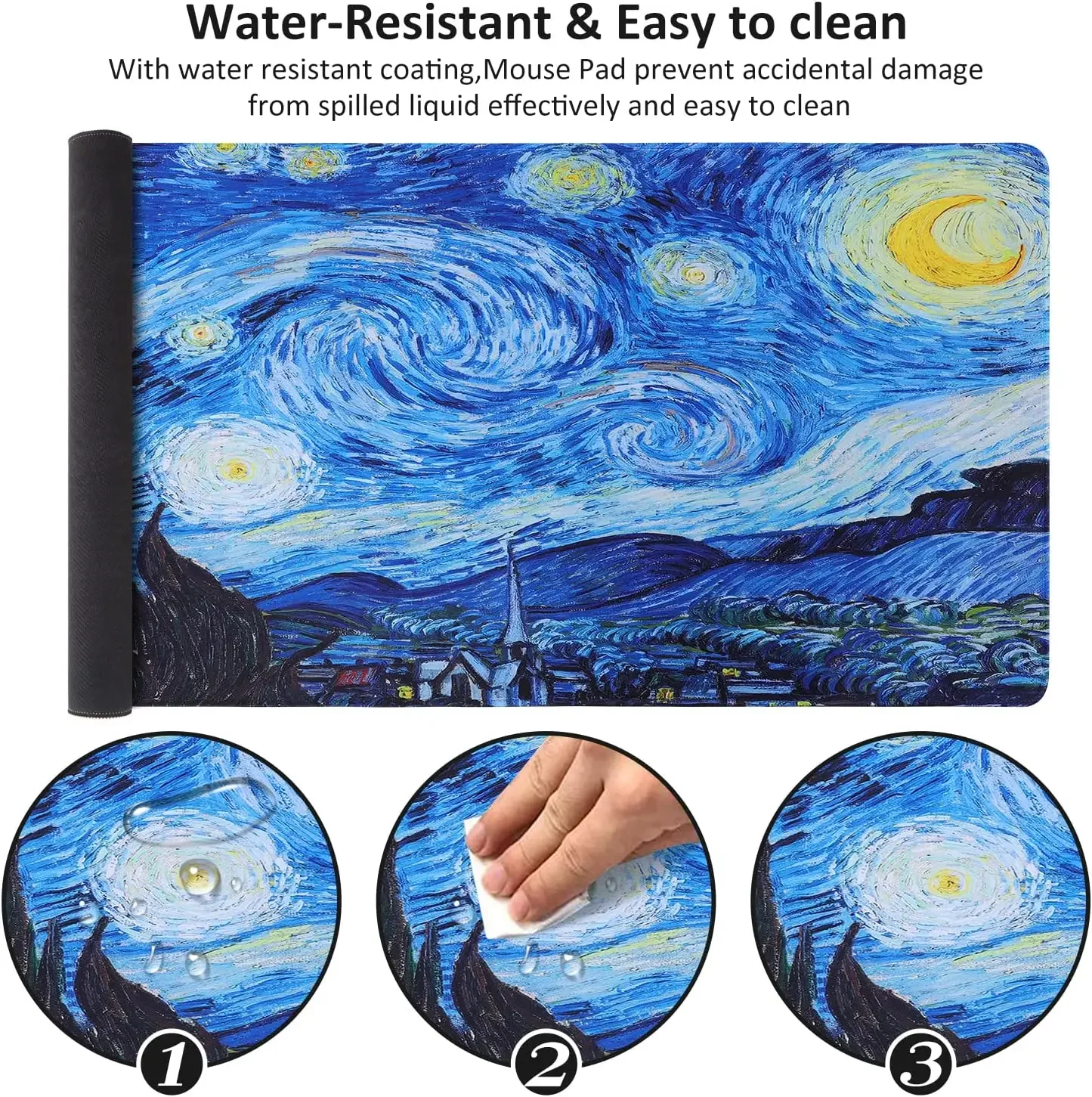 Starry Night Extended Gaming Mouse Pad Non-Slip Water-Resistant Rubber Base Computer Keyboard Mouse Mat Desk Protector for Work