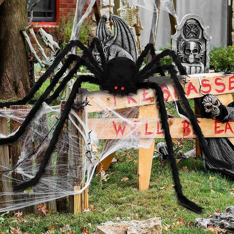 Halloween Spider Decorations Halloween Scary Giant Spider Set For Halloween Outdoor Lawn Garden Decoration House Prop