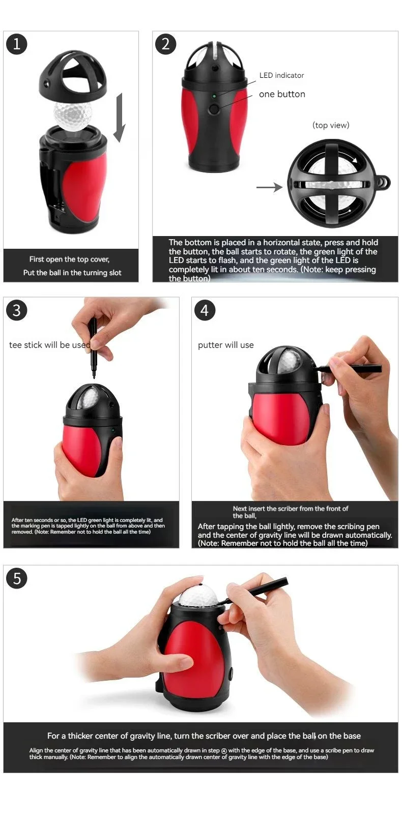 PGM Golf Electric Scriber Finds Rotates Center Of Gravity Distribution Line LED Ball Painter Accessories Ball Spot Marker Tool