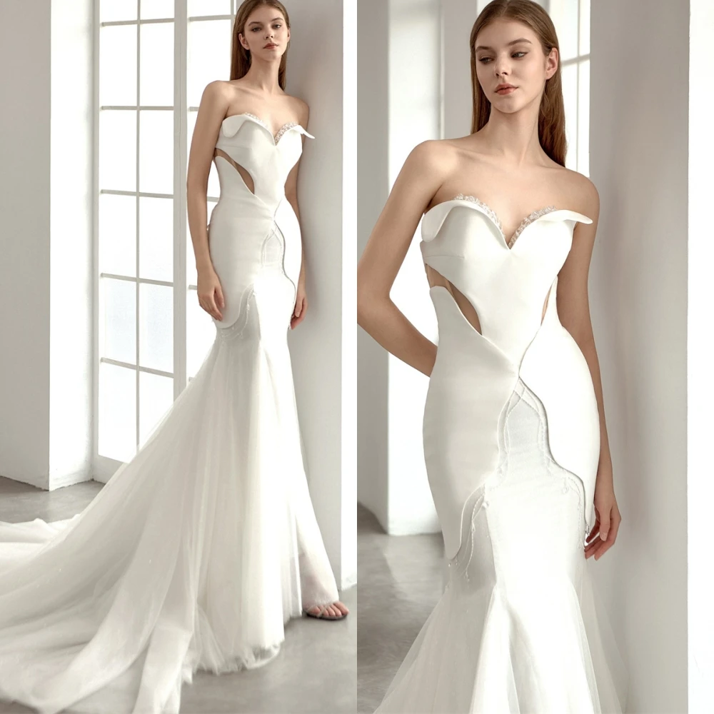 Personalizado elegante organza vestido de noite sem alças requintado sereia vestidos de baile de alta qualidade vestidos de ocasião especial