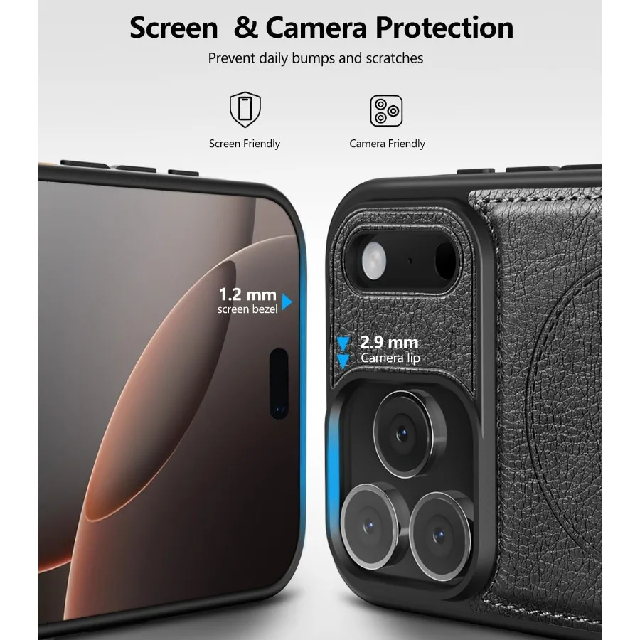 حافظة جلدية مغناطيسية لهاتف iPhone 17 Pro Max مع حامل مدمج غير مرئي وغطاء هاتف واقٍ نحيف متوافق مع Magsafe