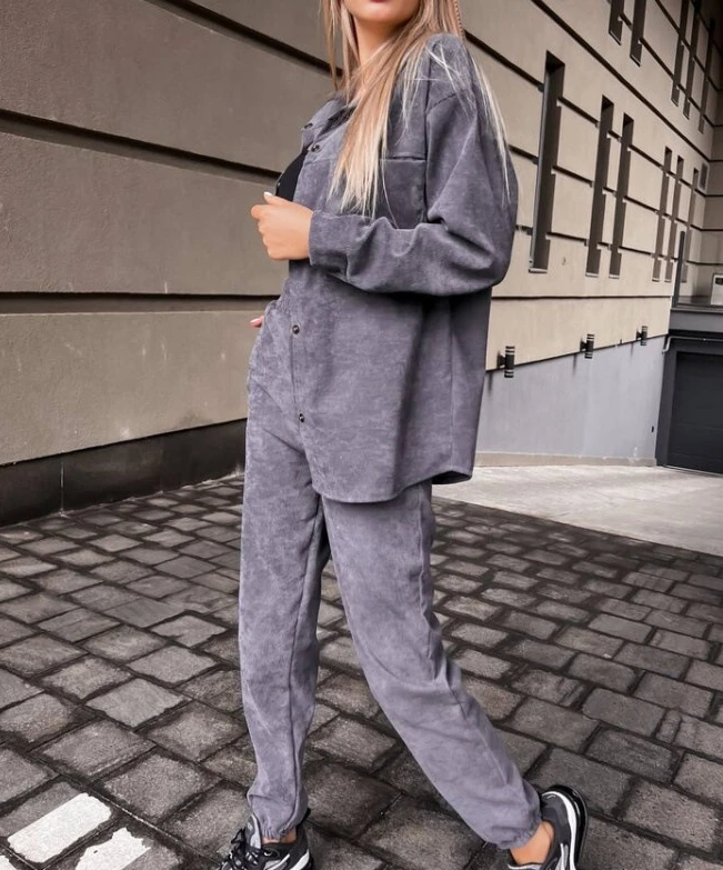 Two Pieces Sets Women Autumn Oversize Outfits Button Pocket Sweatshirts + High Waist Trouser Solid Sportswear Women Warm Suits