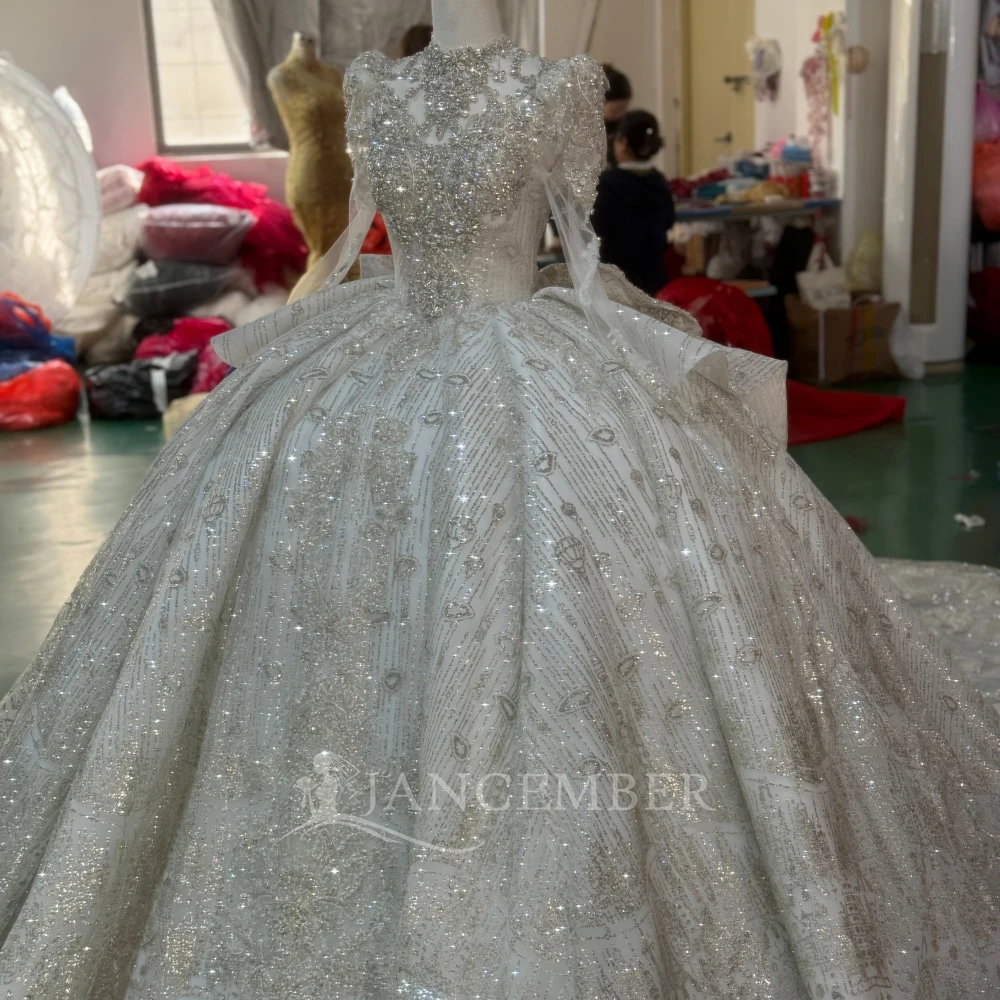 Gorgeous and Sparkling High Collar Princess Wedding Dress Long Sleeves Ruffles Bridal Ball Dress Customization vestido femininos