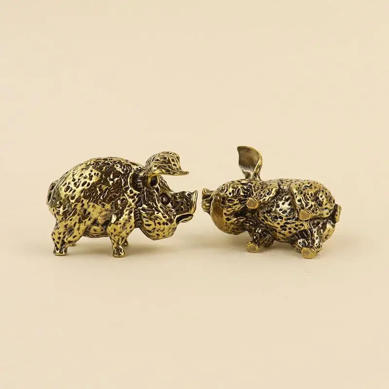 Handmade Copper Chinese Zodiac Pig Statue Retro Lucky Feng Shui Ornament for Home Decor Lunar New Year Housewarming Gift