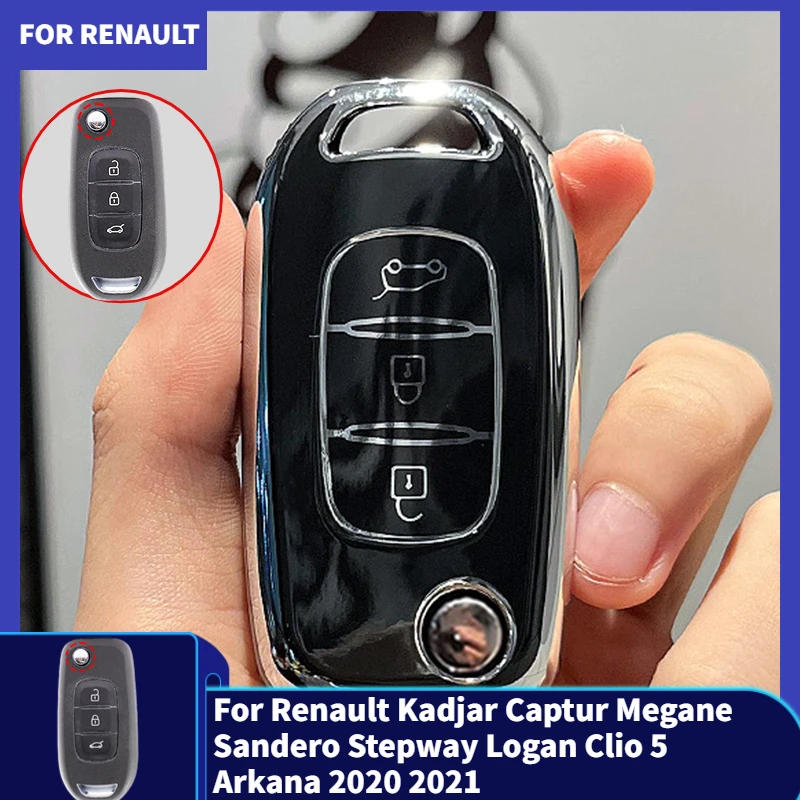 Voor Renault Kadjar Captur Megane Sandero Stepway Logan Clio 5 Arkana 2020 2021 Tpu Auto Flip Sleutel Case Cover Key Protector