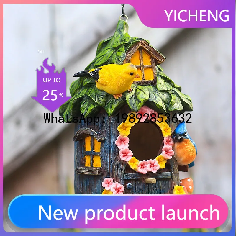 

HYS outdoor bird house nest wall hanging parts solid wood balcony home landscaping courtyard garden decoration ornament