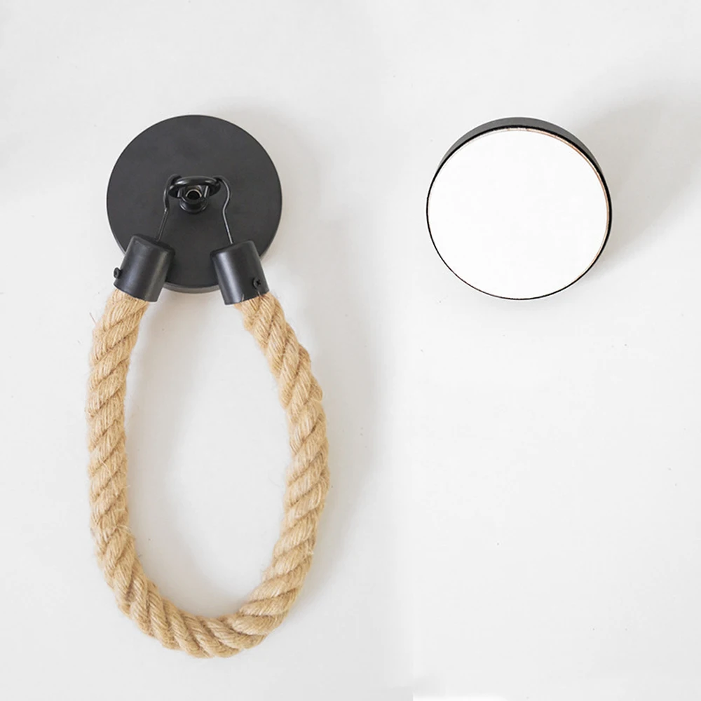 Retro Toilet Tissue Roll Holder Matte Black Vintage Steel Paper Towel Ring for Household Storage Rack Wall Sticker Jute Rope