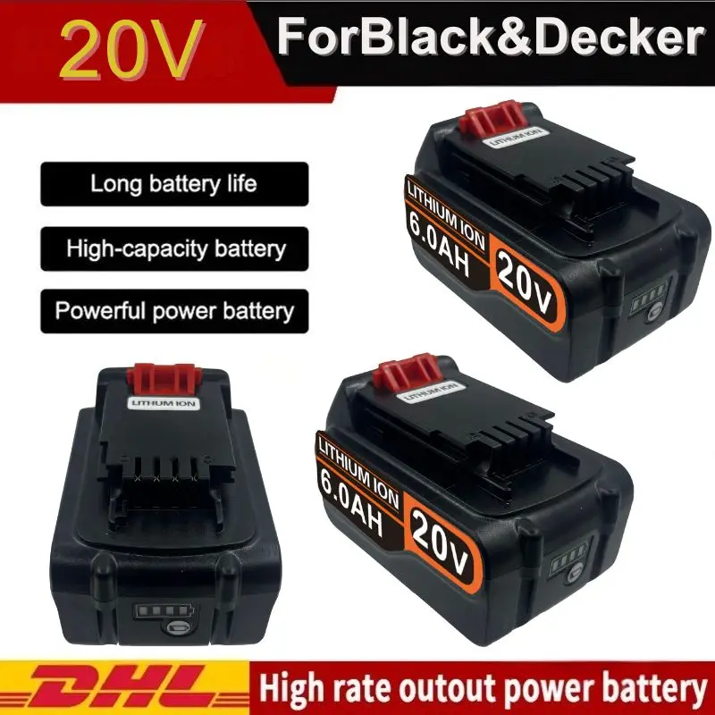 18/20V. 블랙앤데커 리튬이온 교체용 LBXR20 배터리 LB20 전동공구 충전식 배터리 LB2X4020 LST220-OPE 배터리 3000mAh