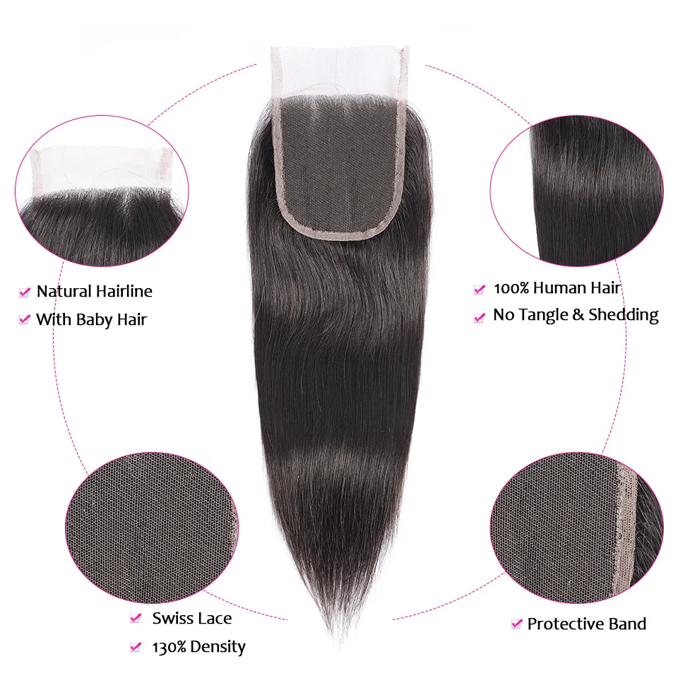 Alipretty Stragiht Bundles With Closure 100% Human hair 4x4 Transparent Lace Closure Human Hair Bundles Extensions Weaves Double