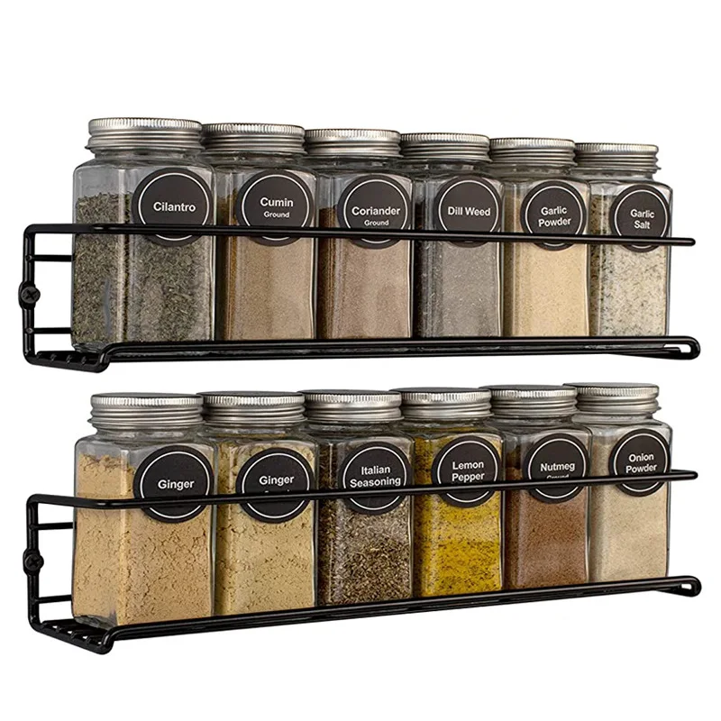 Condiment Seasoning Hanging Shelf Kitchen Stainless Steel Wall Mounted Spice Jar Rack Organizer for Cabinet Door