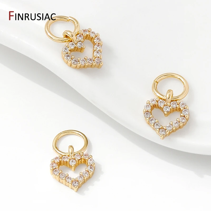 14K مطلية بالذهب النحاس لطيف القلب Charms المعلقات للمجوهرات ، مطعمة دلاية من حجر الزركون ل عقد دي اي واي سوار صنع الملحقات